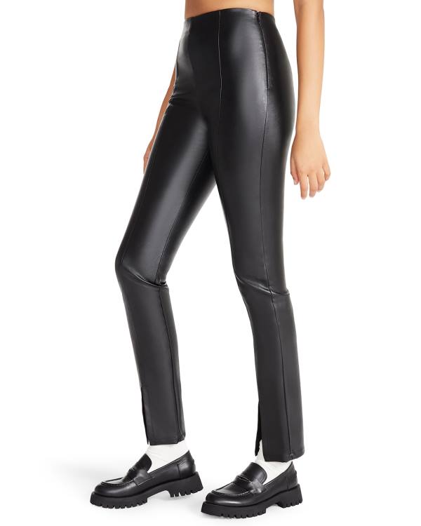 Steve Madden Slit Front Faux Läder Pant Leggings Dam Svarta | SM-931JB