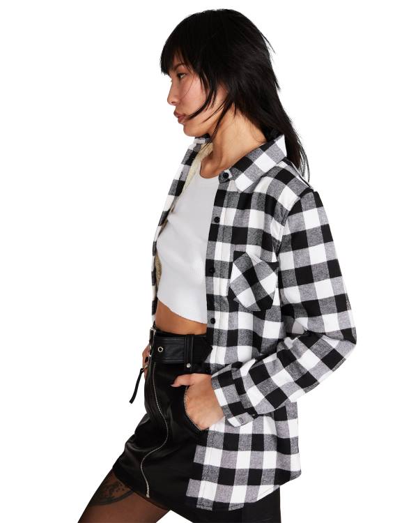 Steve Madden Teddy Fodrade Flannel Jacka Dam Svarta | SM-239OC