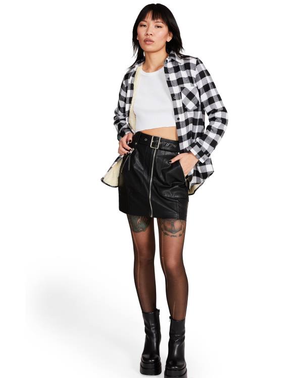 Steve Madden Teddy Fodrade Flannel Jacka Dam Svarta | SM-239OC