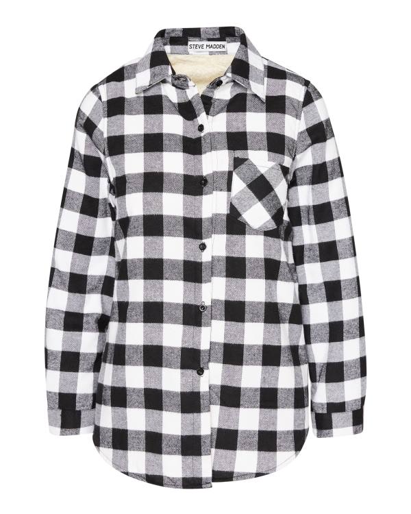 Steve Madden Teddy Fodrade Flannel Jacka Dam Svarta | SM-239OC