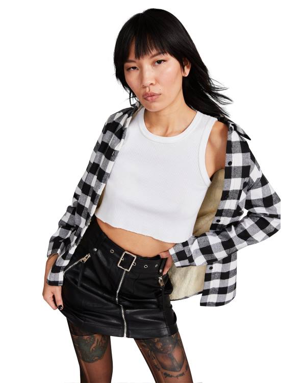 Steve Madden Teddy Fodrade Flannel Jacka Dam Svarta | SM-239OC