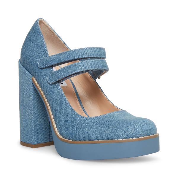 Steve Madden Twice Denim Fabric Heel Högklackade Skor Dam Blå | SM-480KE