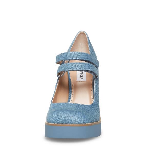 Steve Madden Twice Denim Fabric Heel Högklackade Skor Dam Blå | SM-480KE