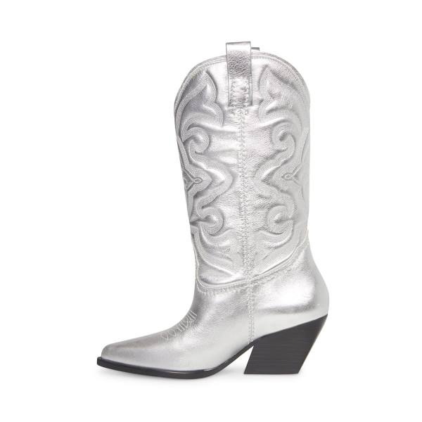 Steve Madden West Läder Stövlar Dam Silver | SM-137ET