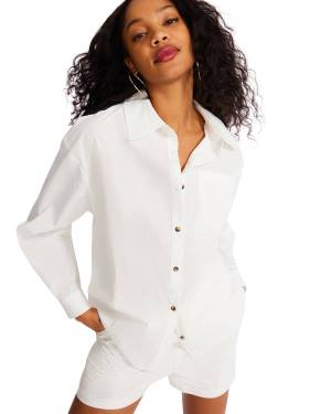 Steve Madden Button Down Kort Set Loungewear Dam Vita | SM-501GV