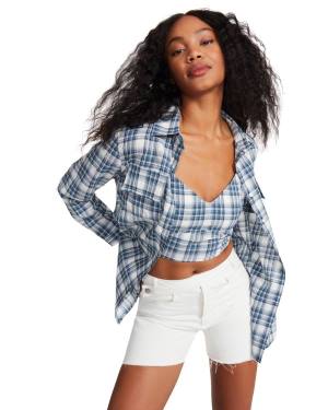 Steve Madden Checkered Button Up Blast Dam Blå | SM-631NC