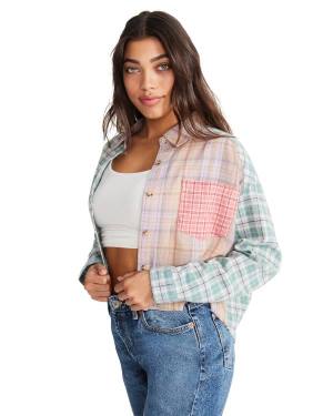 Steve Madden Mixed Plaid Button Down Blast Dam Rosa Olika Färger | SM-145VG