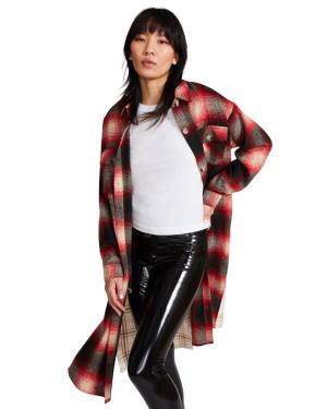 Steve Madden Mixed Plaid Duster Jacka Dam Röda | SM-016SQ