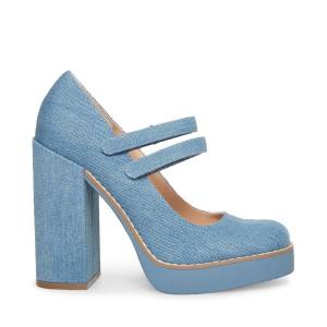 Steve Madden Twice Denim Fabric Heel Högklackade Skor Dam Blå | SM-480KE