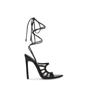 Steve Madden Whitney Snake Heel Högklackade Skor Dam Svarta Ormskinn | SM-657US